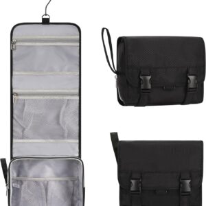 Small Hanging Toiletry Bag for Men and Women, Portable Hanging Organizer for Travel-Sized Shower Dopp Kit, Makeup Accessories, Waterproof Toiletries Organizer with 3 Compartments for Outdoor - Black