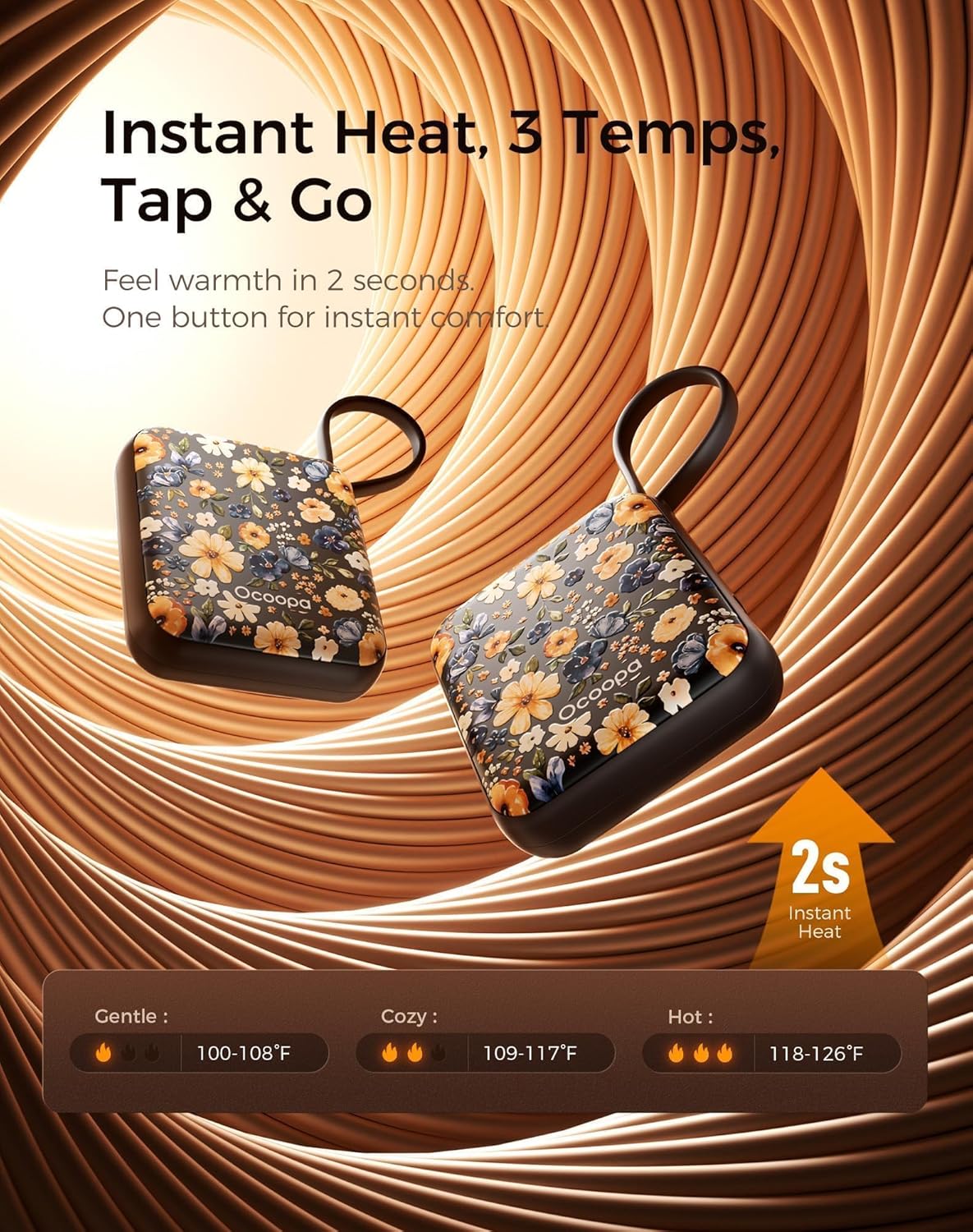 Ocoopa Hand Warmers Rechargeable UT5 Nano – Slim Electric Pocket Heater, Smart Temp Control, 14Hrs Battery, UL Safety, Artists in Bloom Design, Practical Gifts for Women, Christmas, Outdoor, Office - Image 3