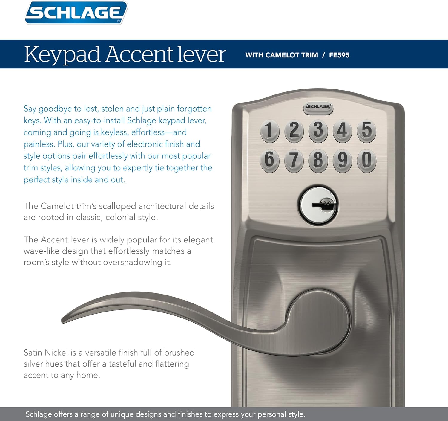 SCHLAGE FE595 CAM 622 Acc Keypad Entry with Flex Electronic Lock, Matte Black - Image 4