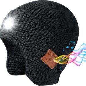 Mens Gifts Bluetooth Beanie with Light, Built-in Stereo Speaker Mic and 5 LED for Fishing Hiking & Working, Unisex