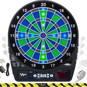 Viper Ion Electronic Dartboard, Illuminated Segments, Light Based Games, Green and Blue Segment Colors, Ultra Thin Spider to Increased Scoring Area