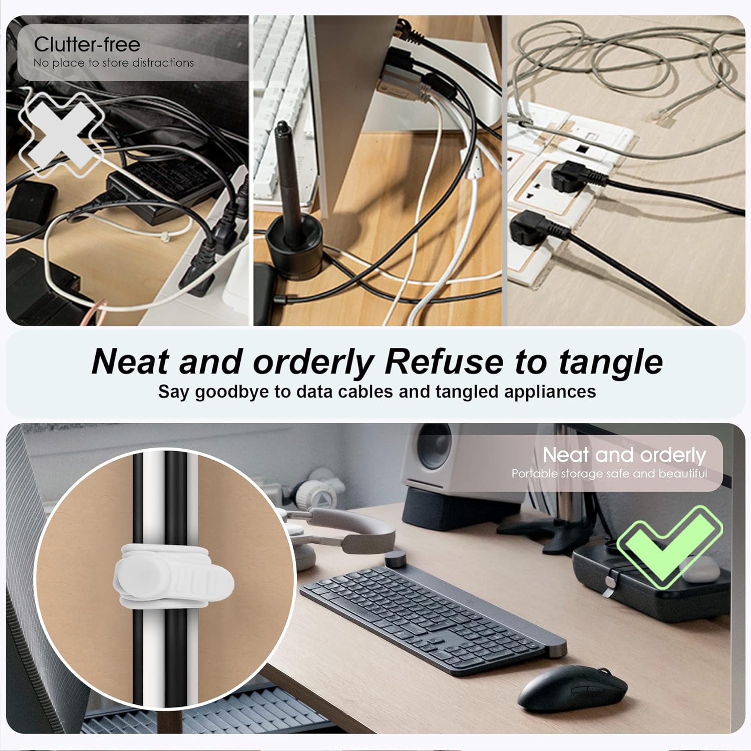 Nearockle 24Pcs Silicone Cable Straps Cord Organizer for Bundling Earphone, Phone Charger, Computer Cords, Reusable Cable Ties Wire Organizer in Home,Office,Kitchen,School (4 Colors) - Image 5