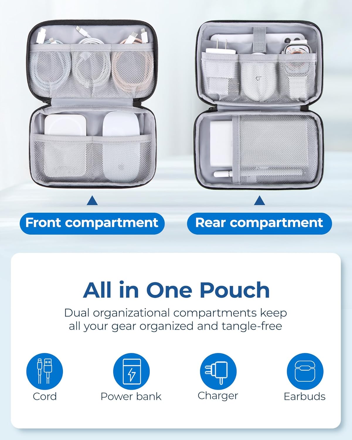 BAGSMART Electronics Organizer Travel Case, Cable Charger Cord Tech Organizer Pouch for Phone Charger Accessories, Black - Image 3