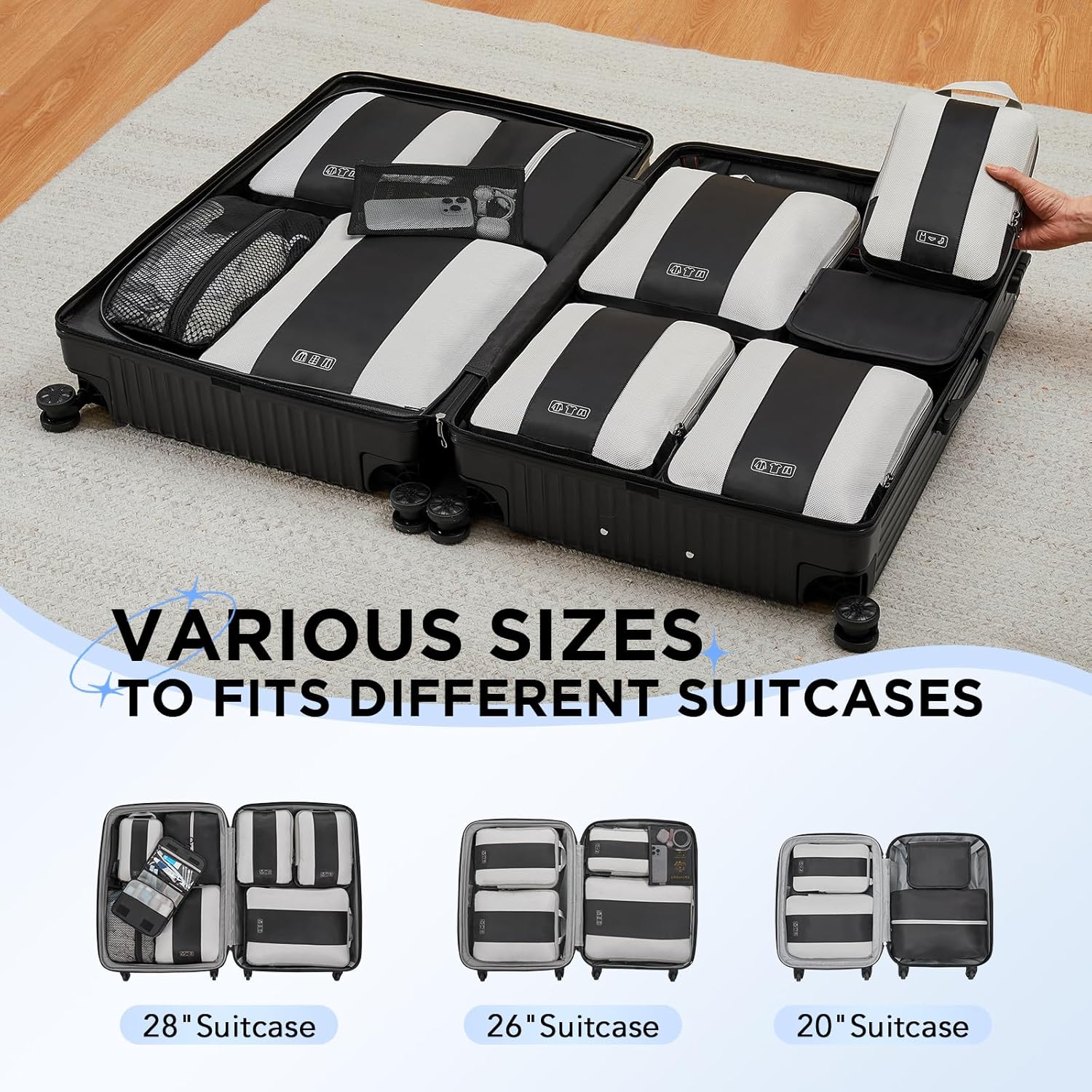 10 Set Compression Packing Cubes for Travel Essentials,Compressible Expandable Packing Cubes for Suitcase,OlarHike Luggage Organizer Bags for Travel,Handy Helper for Organizing Clothes(Black) - Image 8
