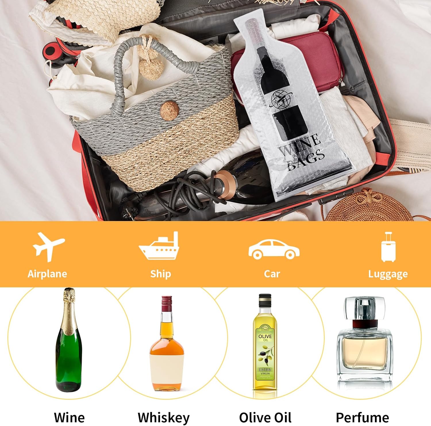 Wine Bags for Travel, 3 Set Reusable Wine Bottle Travel Protector Bags, Double Layer Leak Proof Wine Travel Bags for Wine Bottles Airplane Car Cruise Safety Impact Resist, Wine Sleeves for Suitcase - Image 7