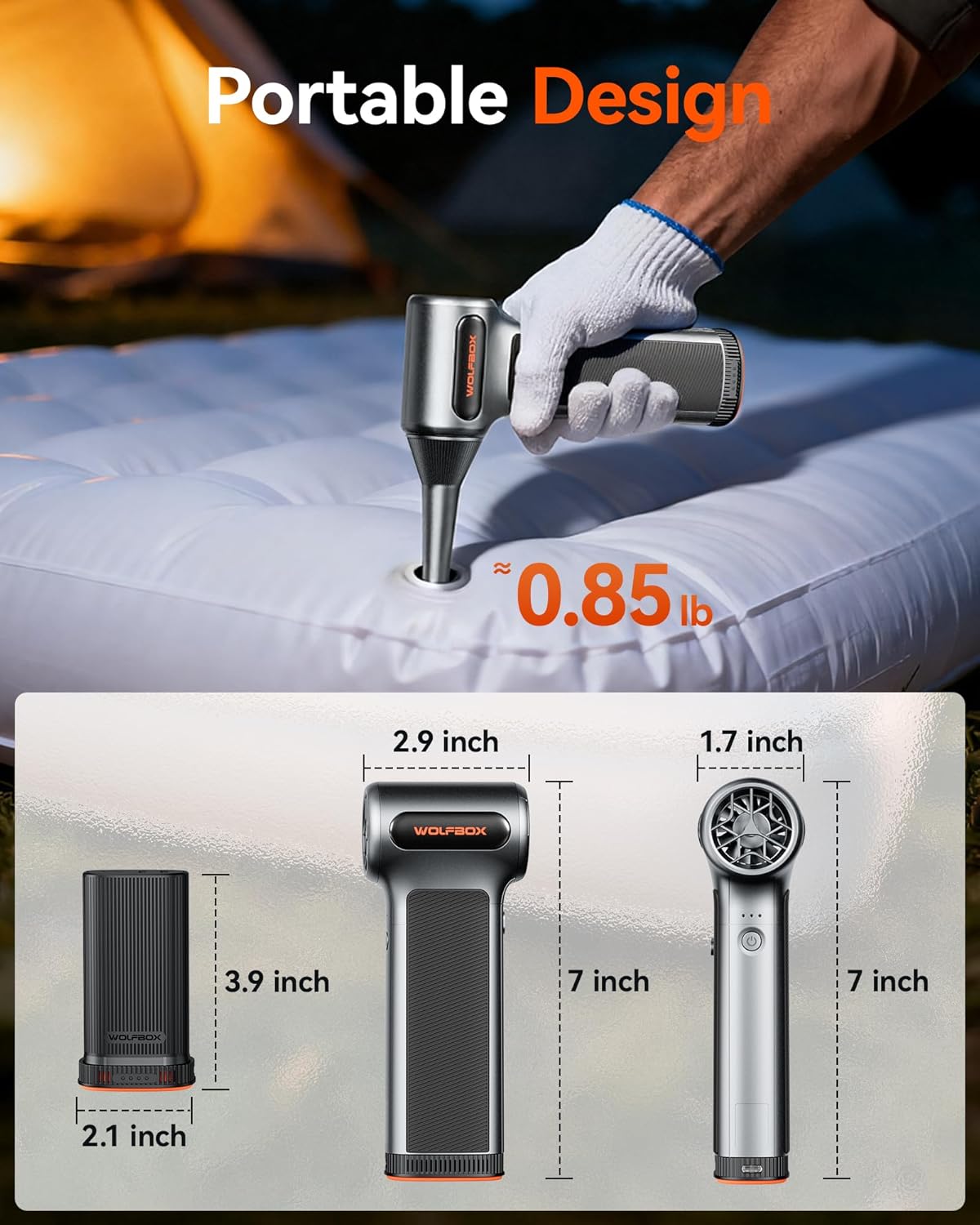 WOLFBOX MF200 Electric Air Duster with Removable Battery & 4 Nozzles, Cordless 3-Speed Adjustable Mini Blower for Computer Keyboard, Car Cleaning, Home, and Outdoor Use - Image 8