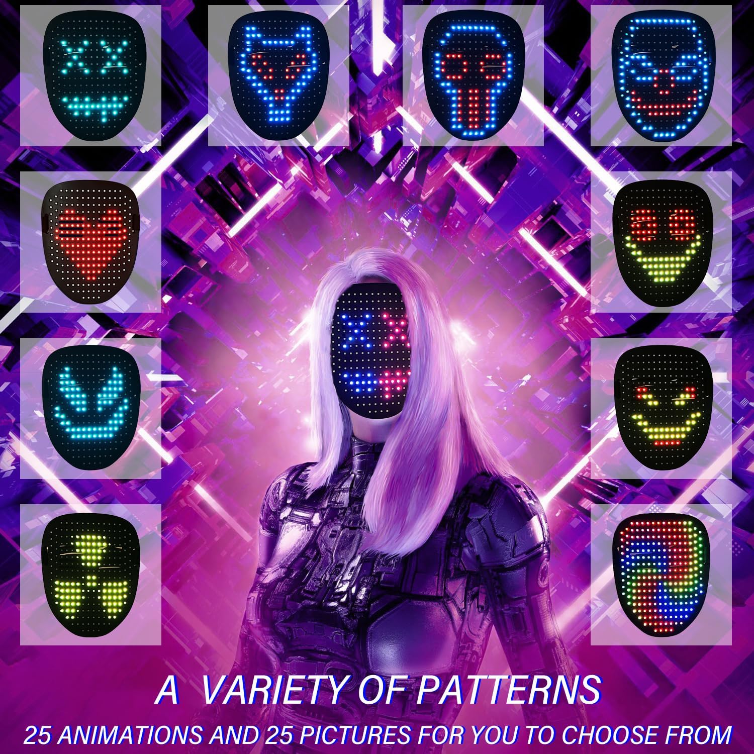 Depointer Life Led Mask with Gesture Sensing,Unisex LED Lighted Face Transforming Mask for Costume Cosplay Party Masquerade - Image 3