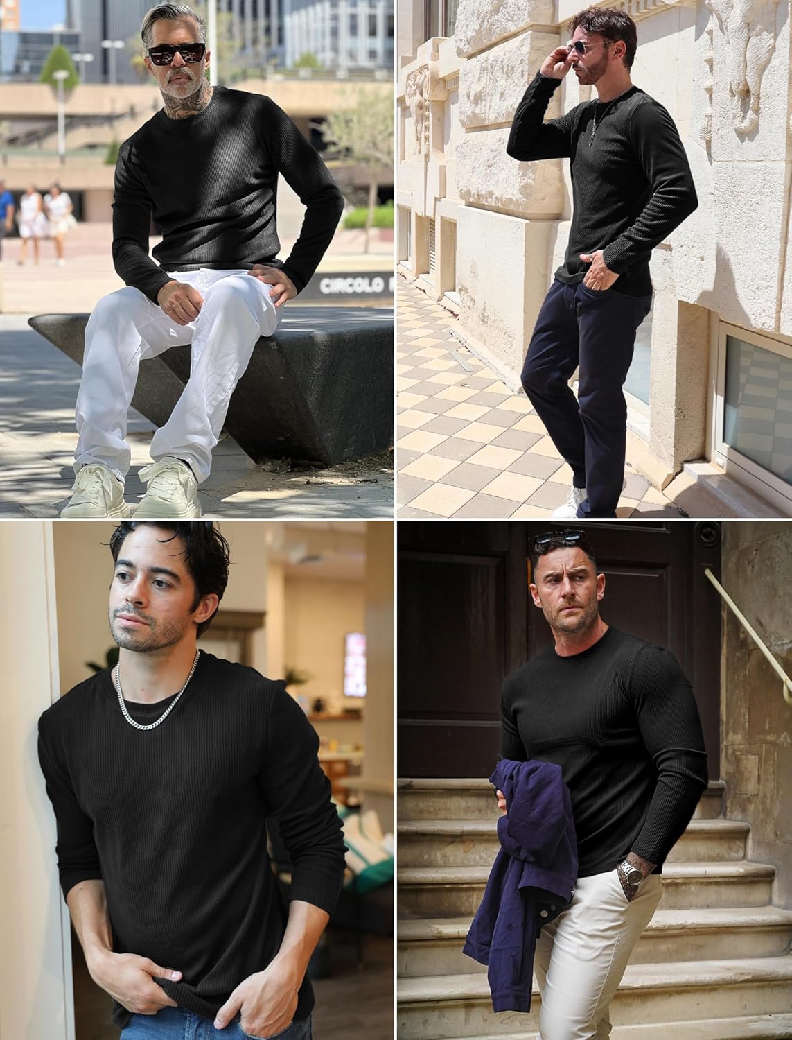 COOFANDY Mens Long Sleeve Shirts Thermal T-Shirt Slim Fit Crewneck Sweater Knitted Pullover Shirt - Image 3