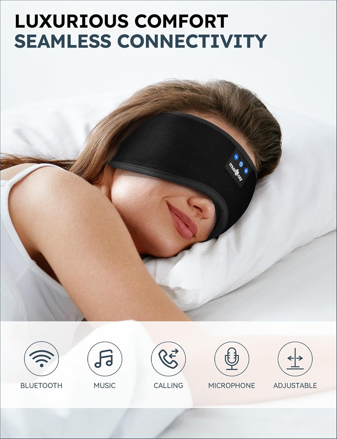 MUSICOZY Sleep Headphones, Bluetooth 5.4 Sleep Mask Headband Headphones Sleeping Eye Mask, Wireless Music Earbuds Earphones with HD Stereo Speakers for Side Sleepers, Cool Gadgets Unique Gift - Image 2