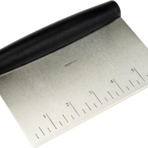 Amazon Basics Multi-Purpose Stainless Steel Scraper/Chopper with Contoured Grip, 6", Black, Silver