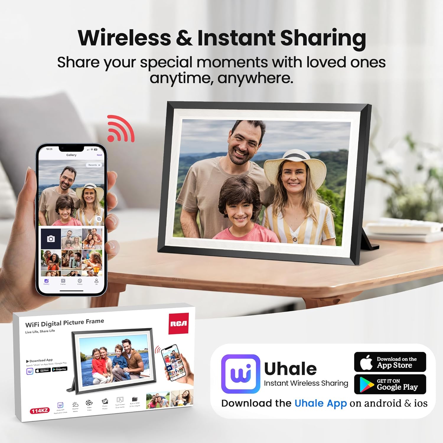 RCA 10.1” WiFi Digital Picture Frame, Electronic Photo Frames 32GB Storage, HD IPS Touch Screen WiFi Frame/Auto Rotate/Wall Mounted, Easy Setup in Uhale App to Share Photo/Video Anytime (Black) - Image 2