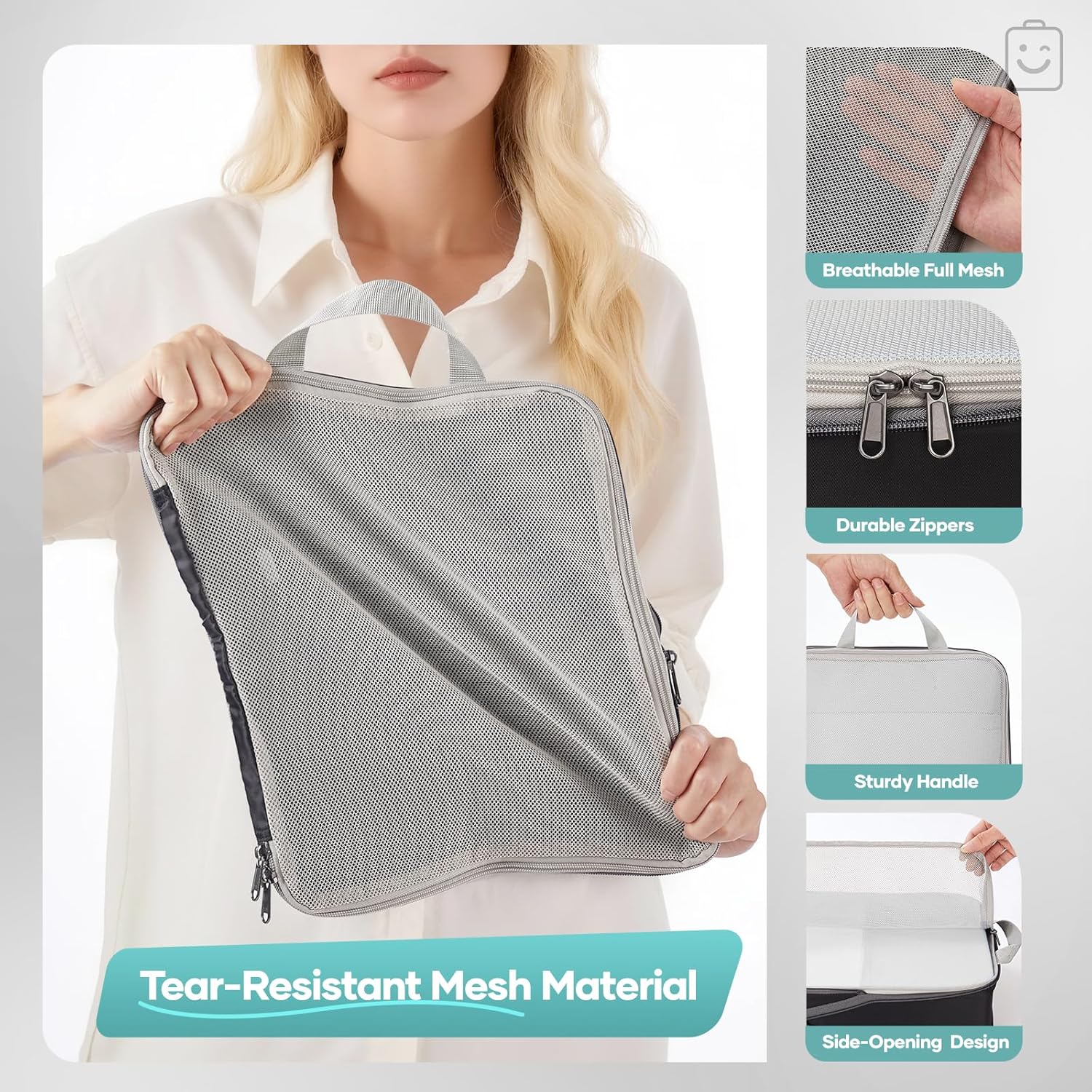 Veken 9/11 Set Compression Packing Cubes for Travel Essentials,Compressible Expandable Large Luggage Suitcase Organizer Bags for Clothing,Durable Space Saver Storage Bags with Toiletry Bags(Black) - Image 5