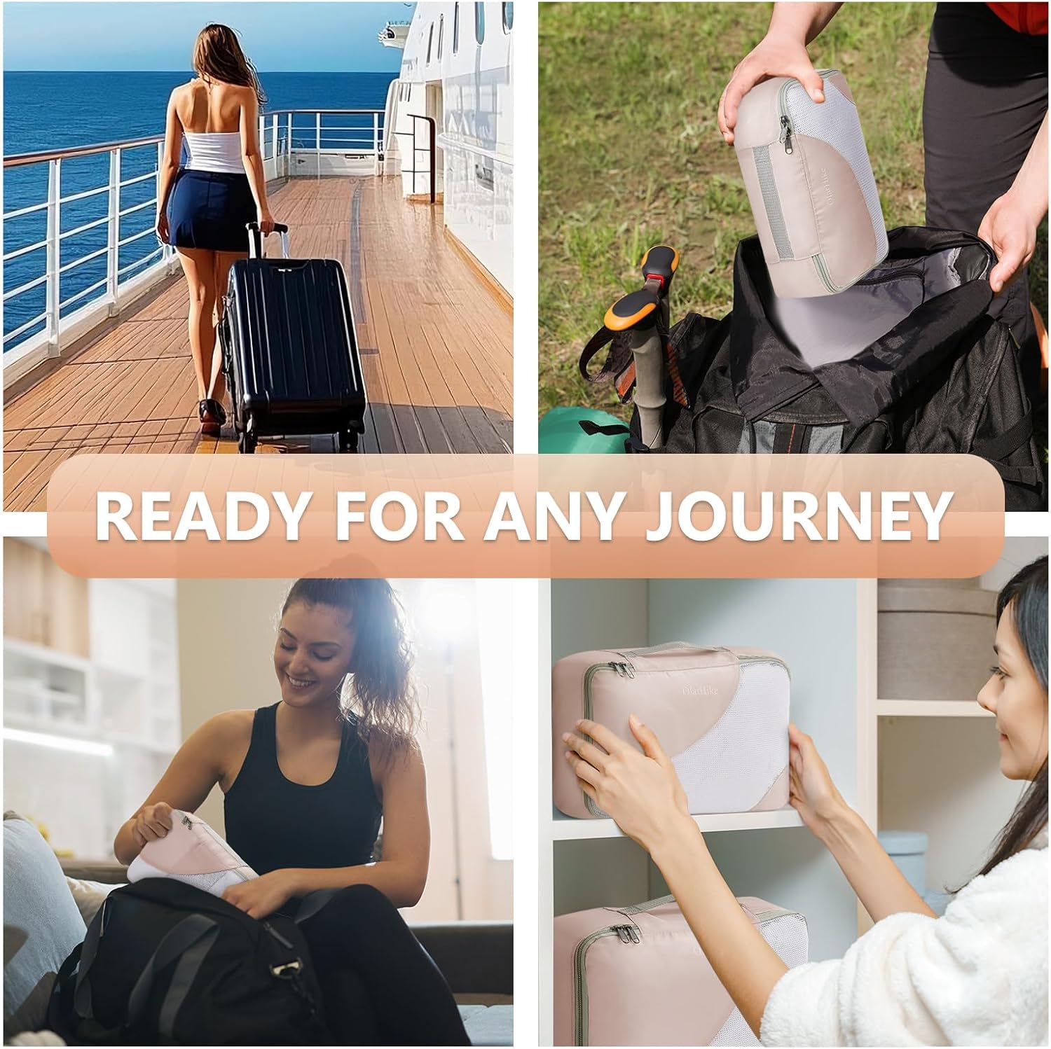 10 Set/8 Set Packing Cubes for Travel, Gifts for Women Mom,Anti-Tearing Suitcase Organizer for Luggage with Shoe & Hanging Toiletry Bag,OlarHike Vacation Essentials & Accessories for Cruise Ship,Cream - Image 7