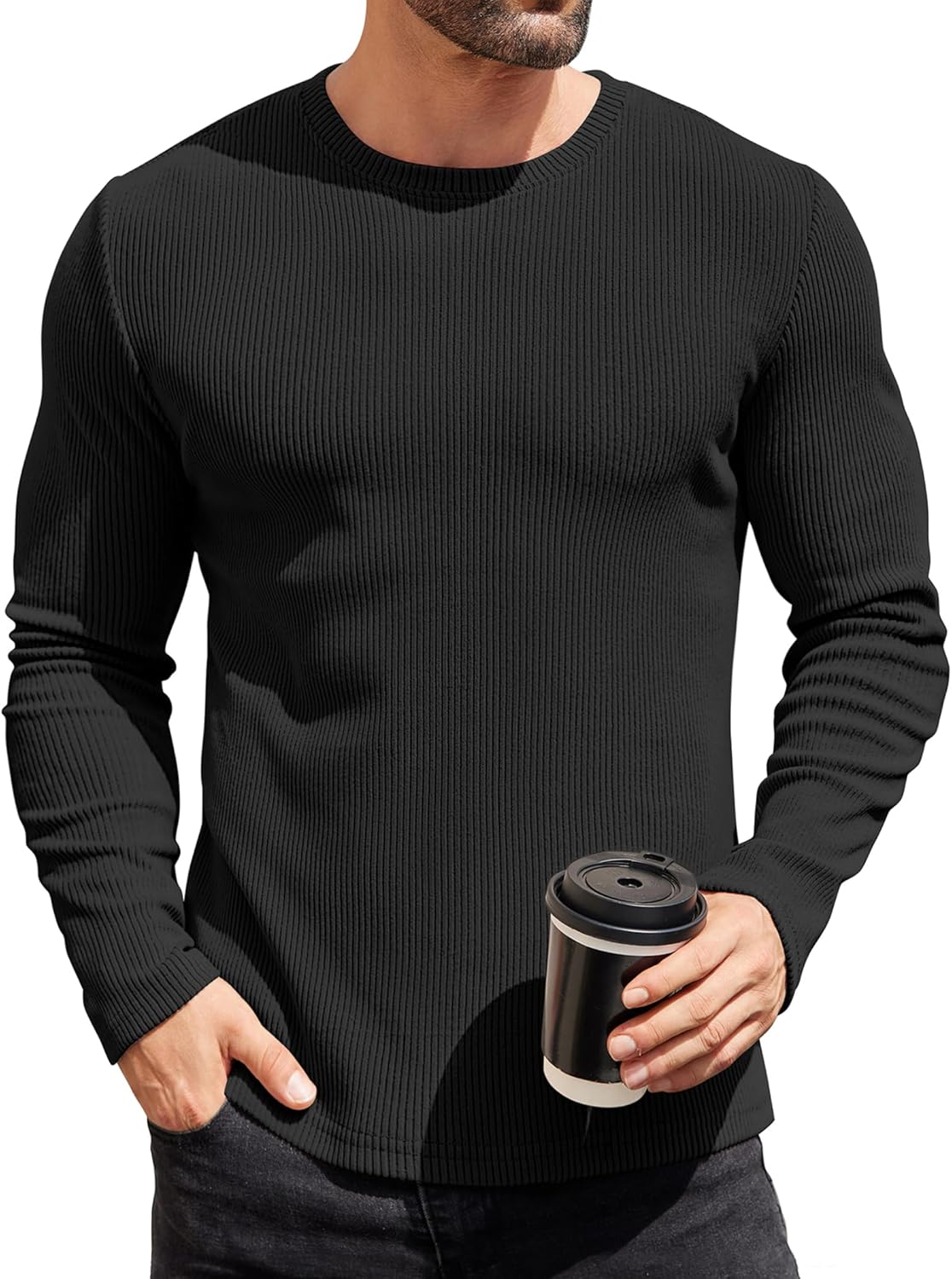 COOFANDY Mens Long Sleeve Shirts Thermal T-Shirt Slim Fit Crewneck Sweater Knitted Pullover Shirt