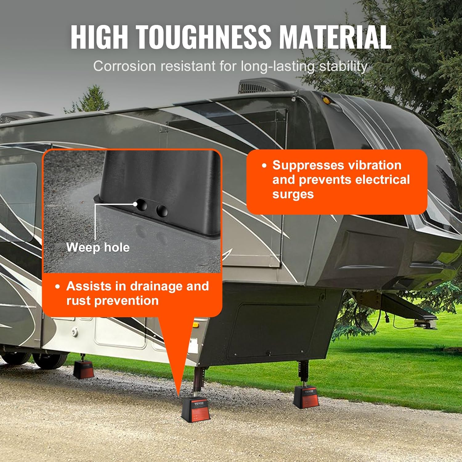 VEVOR Trailer Jack Block, 6000 lbs Capacity per RV Leveling Block, Polypropylene RV Camper Stabilizer Blocks, RV Travel Accessories Use for Any Tongue Jack, Post, Foot, 5th Wheels, 4-Pack - Image 6