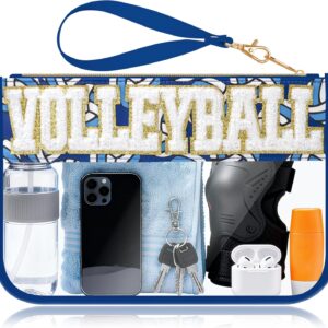 Volleyball Gifts Makeup Bag with Chenille Letter Patch, Clear Cosmetic Pouch PVC Organizer Purse, Waterproof Travel Bag, Portable Toiletry Storage Bag for Her Friends