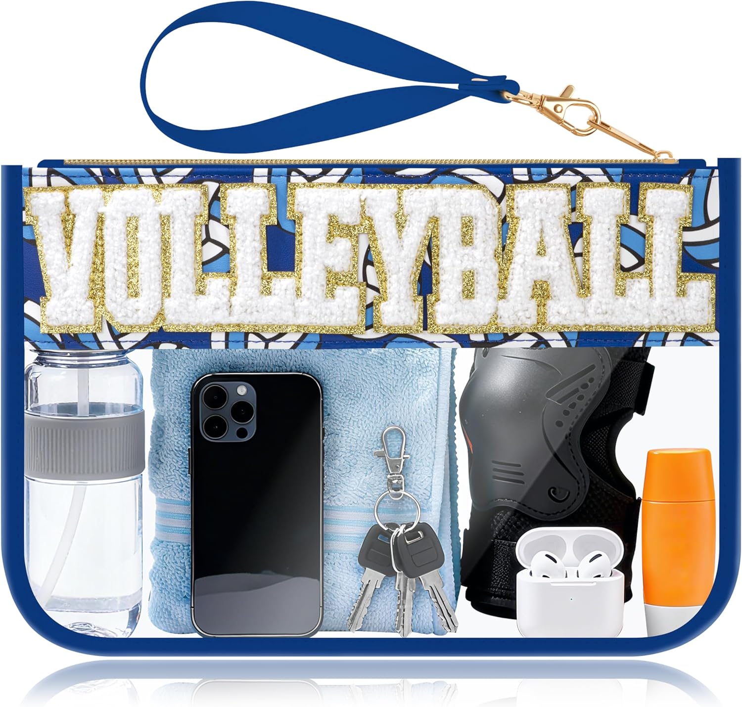 Volleyball Gifts Makeup Bag with Chenille Letter Patch, Clear Cosmetic Pouch PVC Organizer Purse, Waterproof Travel Bag, Portable Toiletry Storage Bag for Her Friends