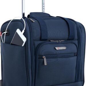 TPRC 15" Smart Under Seat Carry-On Luggage with USB Charging Port, Navy Blue Option, One Size