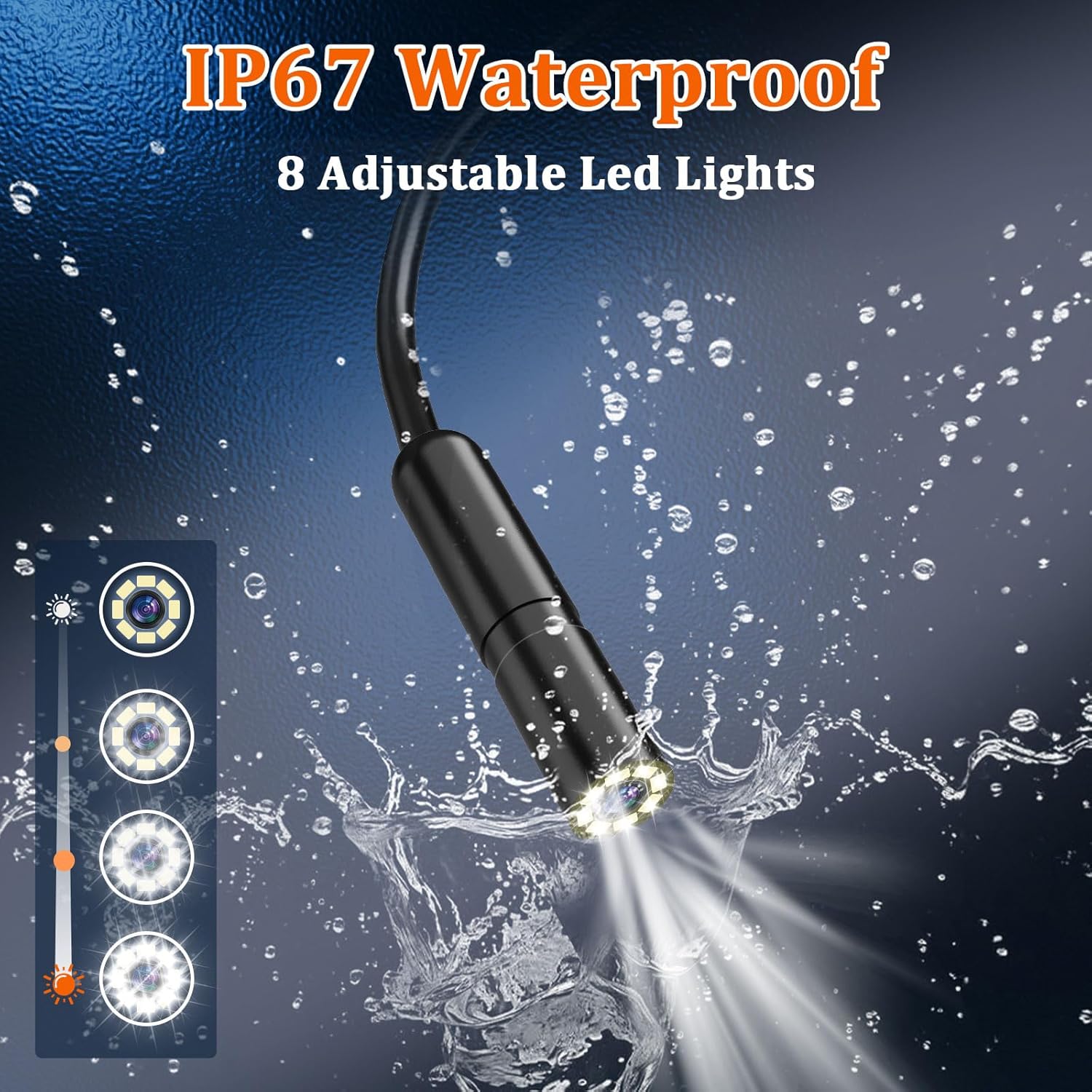 Dual-Lens Borescope with Light, Endoscope Camera with Light with 4.3" IPS Screen,1920P HD with 8 LED Lights,16.4ft Semi-Rigid Cable and Back LED Light,IP67 Waterproof Borescope, Cool Gadgets for Men - Image 4