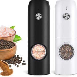 Electric Salt and Pepper Grinder Set-Rechargeable Automatic Pepper Mill Grinder with LED Christmas Gifts for Women, USB Adjustable Coarseness shakers, One-Hand Operation for Kitchen Gadgets