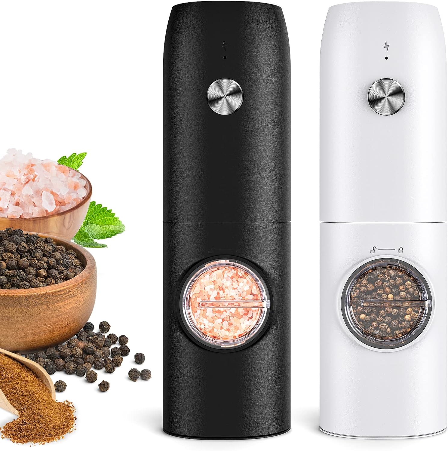 Electric Salt and Pepper Grinder Set-Rechargeable Automatic Pepper Mill Grinder with LED Christmas Gifts for Women, USB Adjustable Coarseness shakers, One-Hand Operation for Kitchen Gadgets