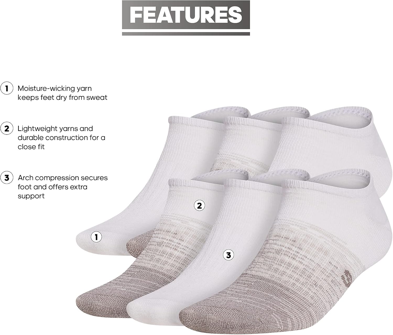 adidas Mens Superlite No Show Socks With Arch Compression (6-pair) - Image 2