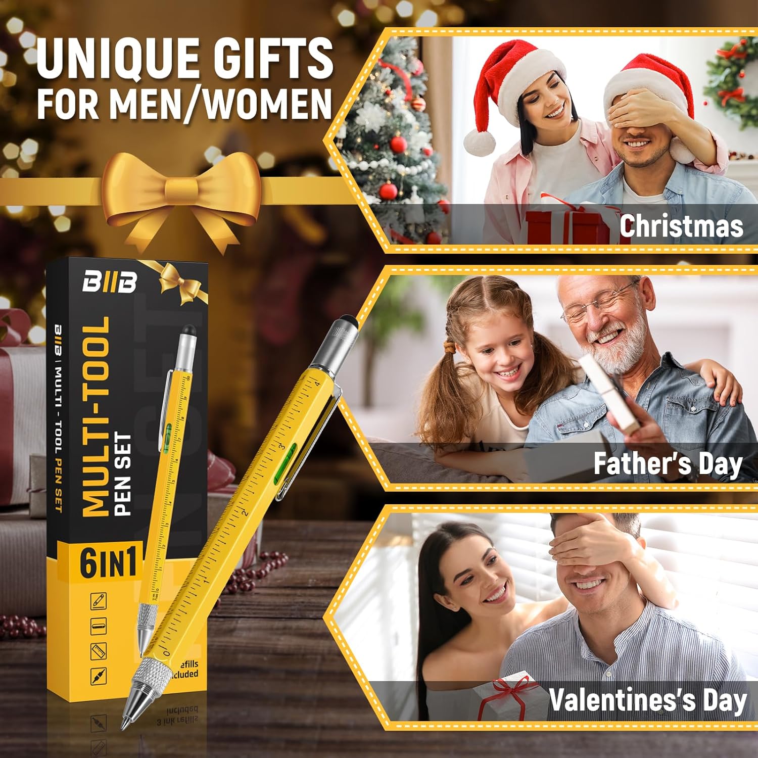 BIIB Stocking Stuffers for Adults Men Him, Multitool Pen Gifts for Men Dad Grandpa Him, Dad Mens Gifts for Christmas, Mens Stocking Stuffers 2025, White Elephant Gifts for Adults DIY Handyman Gadgets - Image 5