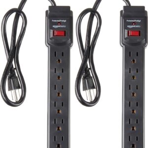 Amazon Basics Surge Protector Power Strip, 6-Outlet with 200J Protection, 2ft Extension Cord, Rectangle, Black (2 Pack)