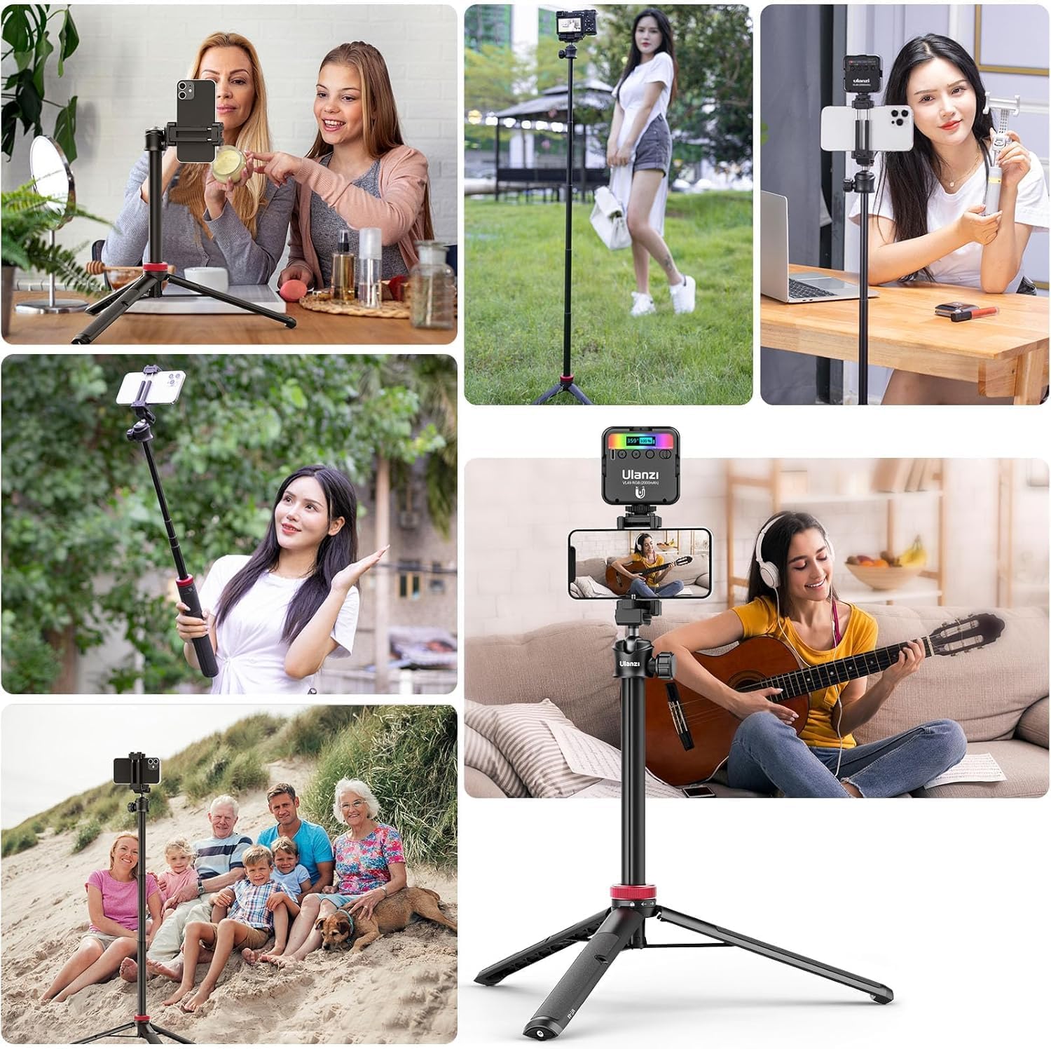 ULANZI MT-44 Extendable Phone Tripod, 59" Selfie Stick Vlog Stand with 2 in 1 Phone Clip, 360° Ball Head Camera Tripod for iPhone Sony DJI Osmo Nano Action Camera, Lightweight for Travel - Image 2