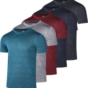 Real Essentials 5 Pack: Men’s Short Sleeve Dry Fit T-Shirts – Moisture Wicking Athletic Workout Gym Fitness Casual Tees