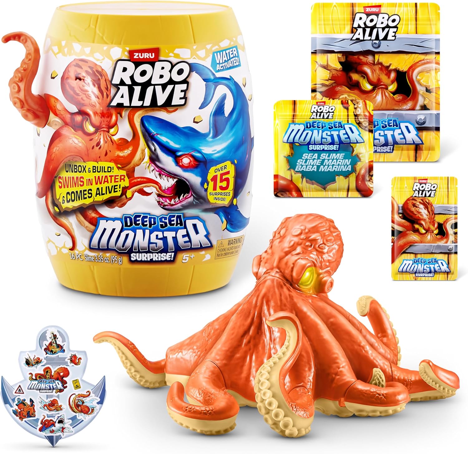 Robo Alive Deep Sea Monster Surprise (Octopus) by ZURU, Surprise Unboxing and Electronic Animal Toy for Boys