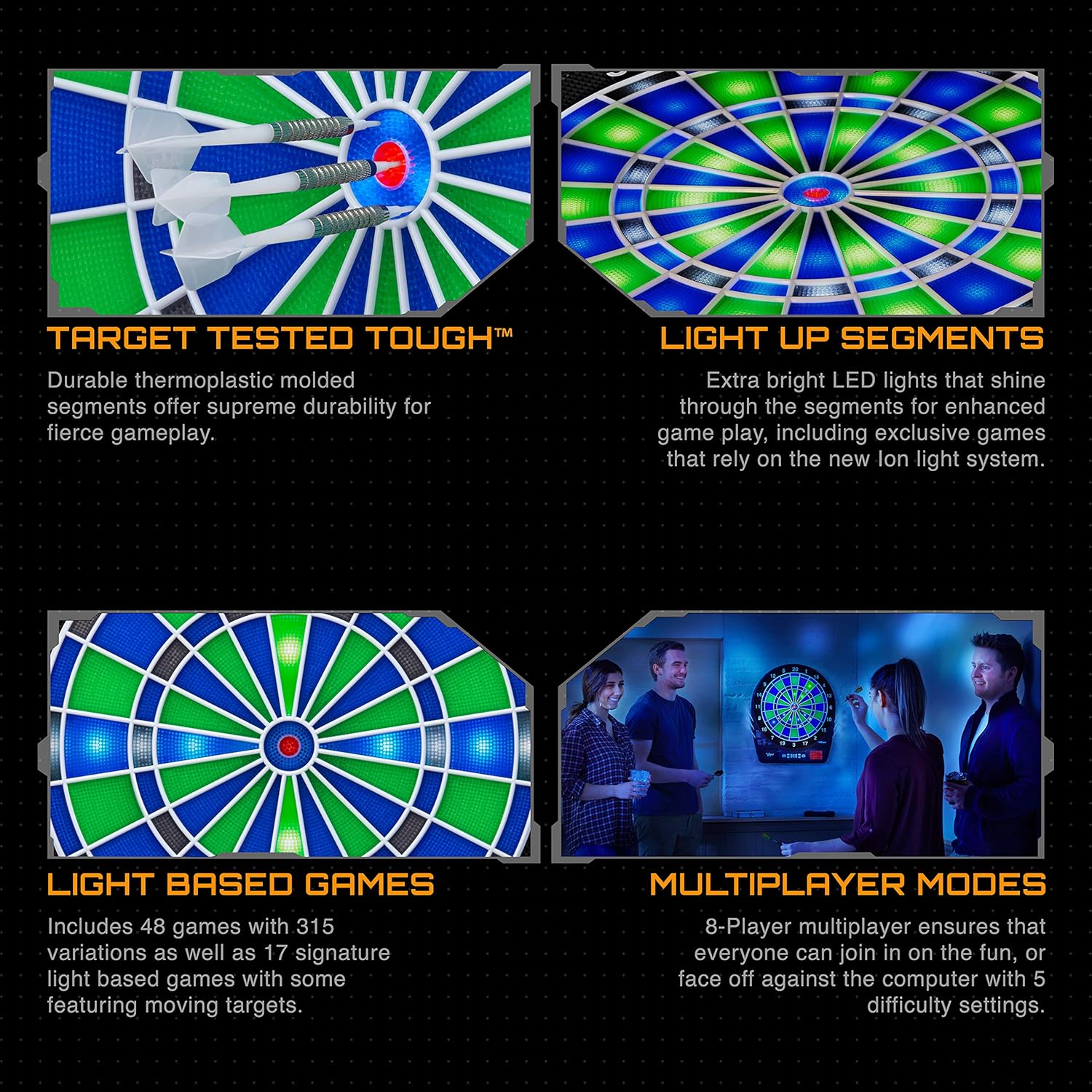 Viper Ion Electronic Dartboard, Illuminated Segments, Light Based Games, Green and Blue Segment Colors, Ultra Thin Spider to Increased Scoring Area - Image 10