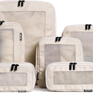 Aerotrunk Compression Packing Cubes for Travel - Luggage Organizer Bags - Double Zipper Packing Cubes for Suitcases (6-Pack, Beige)