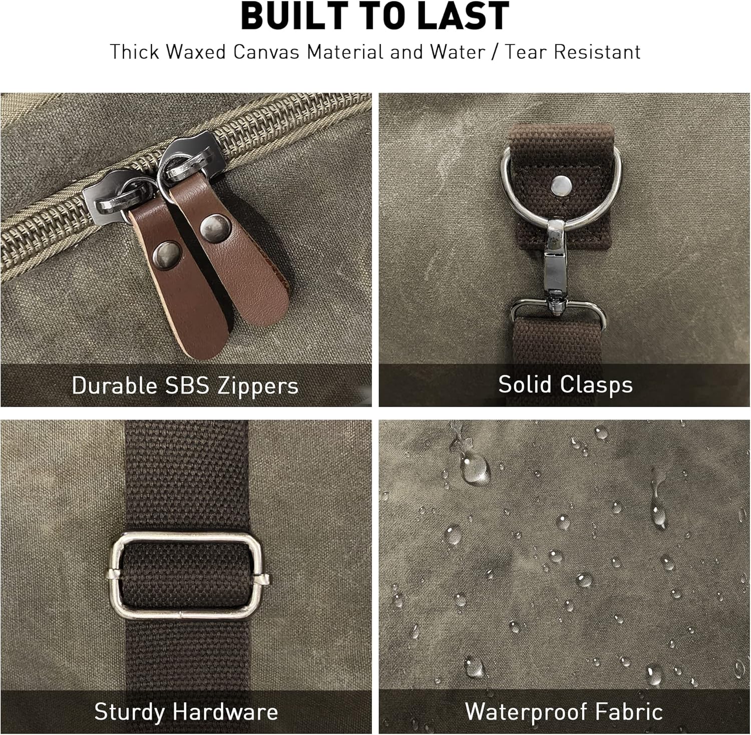 Wildroad Waxed Canvas Duffle Bag - 50L Waterproof Weekender Overnight Travel Bag - Image 4