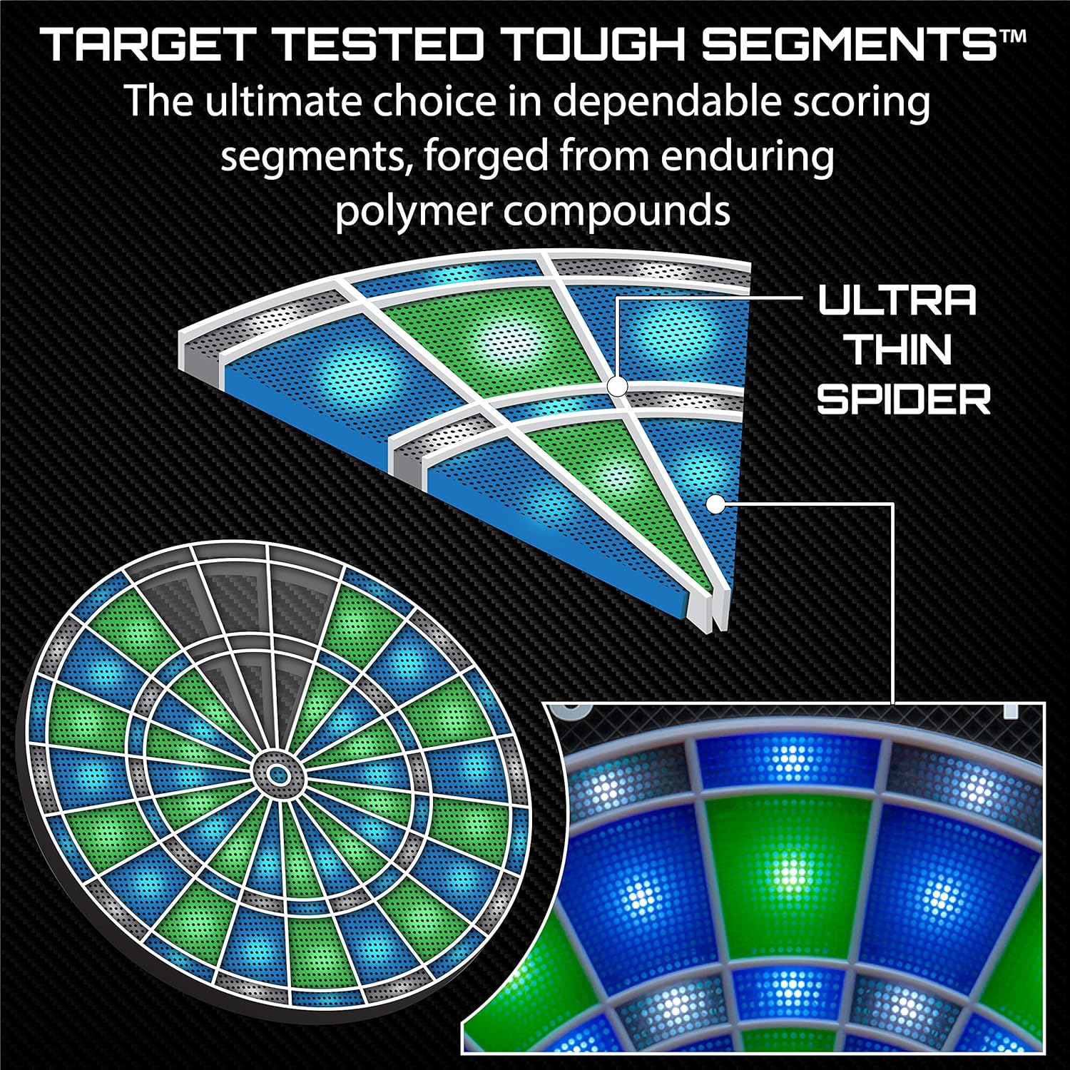 Viper Ion Electronic Dartboard, Illuminated Segments, Light Based Games, Green and Blue Segment Colors, Ultra Thin Spider to Increased Scoring Area - Image 2